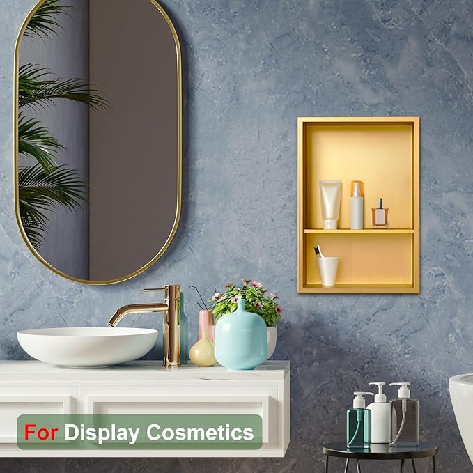 Shower Niche,12 * 18 Stainless Steel Elegant Bathroom Niche, No Tile Needed Recessed Shower Shelf Organizer for Storage,Gold