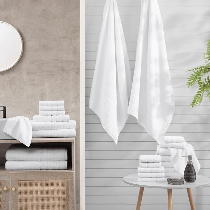 Casa Platino 100% Cotton Luxury Bathroom Towel Set - 8 Pcs - Super Soft, Fluffy & Highly Absorbent - 2 Large Bath Towels, 4 Washcloths, 2 Hand Towels - Complete Family Pack - White Bath Towel Set