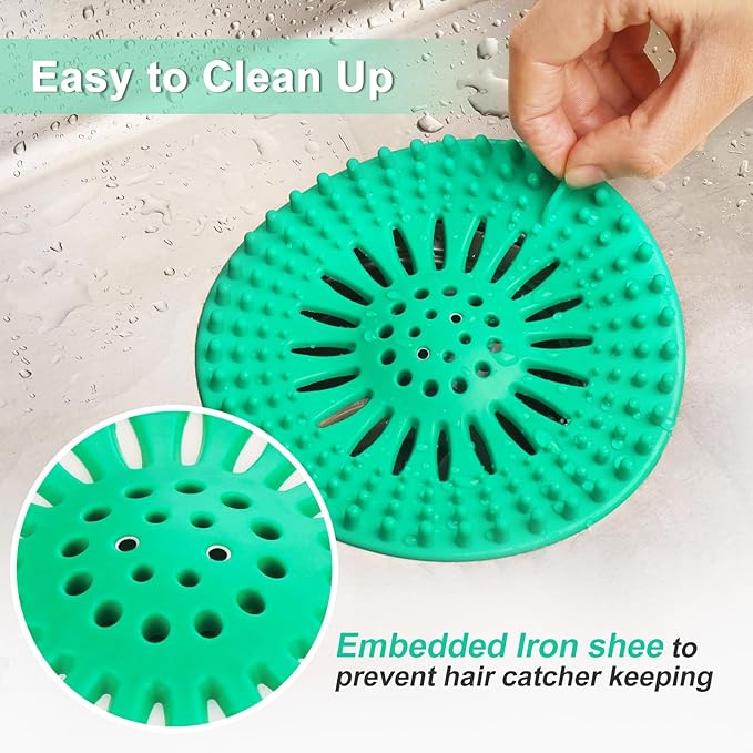 Drain Hair Catcher Durable Silicone Hair Stopper Shower Drain Covers with Iron Easy to Install and Clean Shower Drain Hair Trap Suit for Bathroom Bathtub Tub and Kitchen 5 Pack