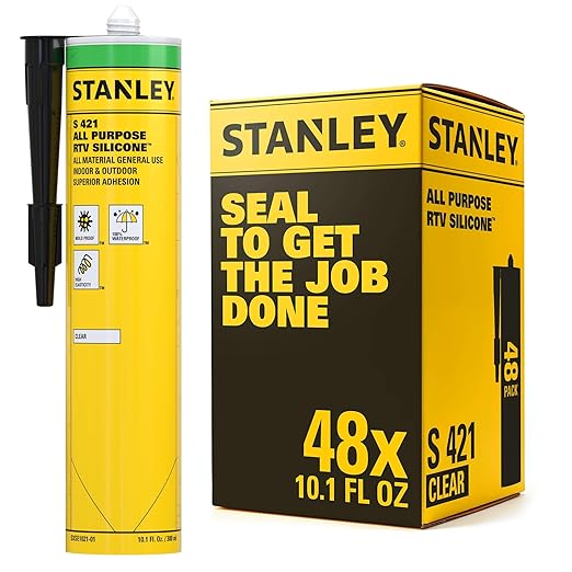 Stanley S421 All-Purpose RTV Silicone Sealant (48 x 10.1 fl.oz.) – 100% Waterproof Clear Caulk | Industrial-Grade Silicone for Kitchen, Bathroom, Shower, Window, Door, Indoor & Outdoor Use | 48 Pack