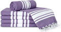 Turkish Cotton Beach Towel Pack of 6 & 1 Boho Tote Bag - Hammam Towels - No Shrink - Quick Dry - Lightweight - Sand Free - Camping - Pool - Tanning - Beach Essentials - Purple (40"x70")
