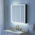 WELLFOR 30" X 30" LED Mirrored Medicine Cabinet, Medicine Cabinets with Lights for Bathroom, Defogging Function Mirror Cabinet, Bathroom Medicine Cabinet with USB Port & Outlet, Double Doors