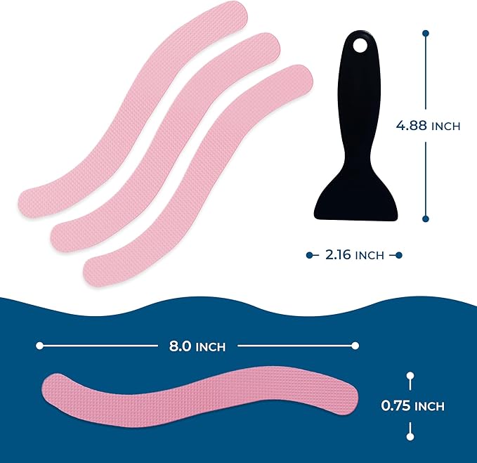 Anti-Slip Shower Stickers - Help Reduce Slipping in Bathtub & Shower, Pink Non-Slip Bath Strips, Strong Adhesive Bathtub Appliques Suitable for Homes with Kids, Adults & Seniors - 24 Pcs - Homergy
