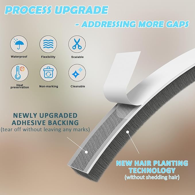 40FT Brush Weather Stripping Door Window Seal - Weather Strip Insulation for Door Frame & Window, Soundproofing Weather Stripping