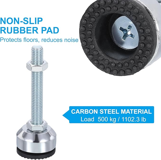 PATIKIL Furniture Leveling Feet 1.6" Dia Base M12 Thread, 4 Pcs Carbon Steel Adjustable Threaded Furniture Leveler Screw on Leg Leveler with Pads for Desk Chair Cabinet, Black