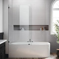 Bathtub Shower Glass Door 34 * 58 Inch, Bathroom Frameless Fixed Shower Door with 3PCS Clamps, 1/4"(6MM) Thick Clear Tempered Glass Door with Round Corner, Matte Black