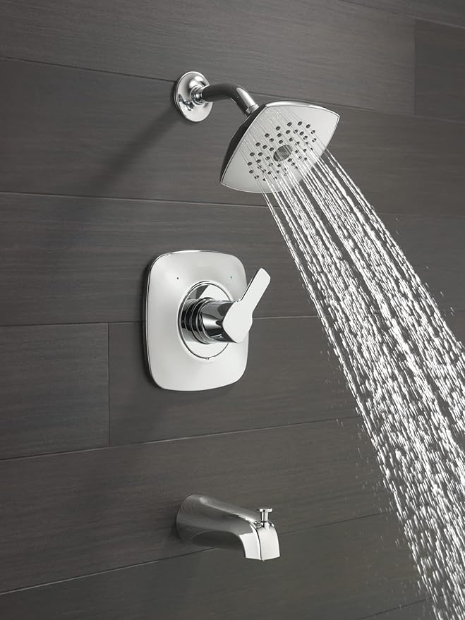 Delta Faucet Modern Single-Handle Chrome Tub and Shower Trim Kit, Shower Faucet with Single-Spray Touch-Clean Shower Head, Chrome T144339-PP (Valve Not Included)