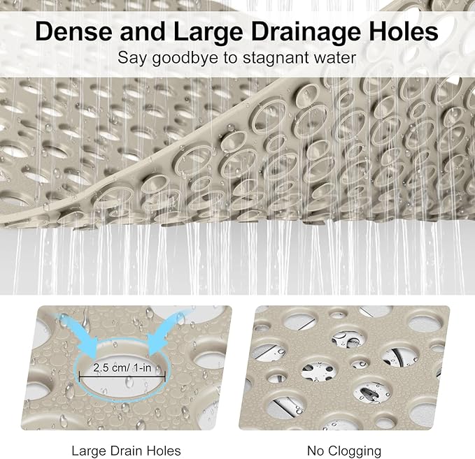 Anti Slip Shower Mat with Suction Cups,23.6x35.4 Inch Quick Drain TPE Non Slip Shower Mats for Inside Shower,Large Bath Mat for Shower Soft on Feet, Easy to Dry&Cut Machine Washable