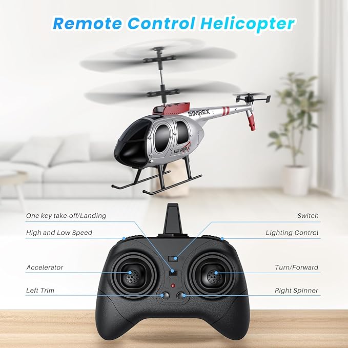 SIMREX RC Helicopter,Remote Control Helicopter Toy for Kids & Beginners, Altitude Hold, 2 Speeds,2 Batteries, Gift for Kids Boys Girls
