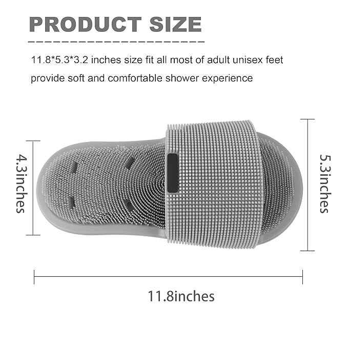 Shower Foot Scrubber with Non-slip Suction Cups, Silicone Bristle Shower Foot Cleaning Brush Slipper for Spa Massager Exfoliating Dead Skin Remover (1 PCS) (Gray)