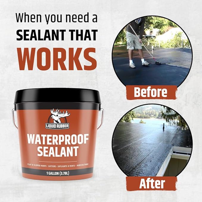 Liquid Rubber Waterproof Sealant – DIY Leak Repair Coating for Flat, Metal & Low Slope Roofs, Foundations, Gutters & More – Flexible Protective Membrane - Black - 5 Gallon