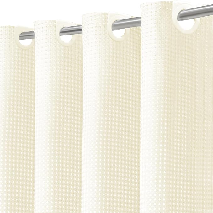 Inhousolu No Hook Waffle Weave Shower Curtain with Removable Snap in Fabric Liner Set for Bathroom, 230 GSM Heavy Duty Weighted Hem, Water Repellent Washable Bath Curtains, 72 x 72 Inch, Ivory