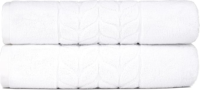 BAGNO MILANO Organic Turkish Cotton Bath Towels, Luxury Jacquard Collection, Certified Organic Highly Absorbent, Soft-Plush Towel Set (White, 2 Pcs Bath Towel Set)