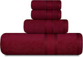 Casa Lino 4 Piece Bath Towel Set | 1 Bath Towel, 2 Wash Cloth, 1 Hand Towels | Bathroom Essentials for New Home, 100% Cotton Luxury Towels, Highly Absorbent Bathroom Set, Burgundy.