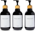 MaisoNovo Refillable Shampoo and Conditioner Bottles | 16.9 fl oz Set of 3 Black Plastic Bottles Black Bamboo Pumps