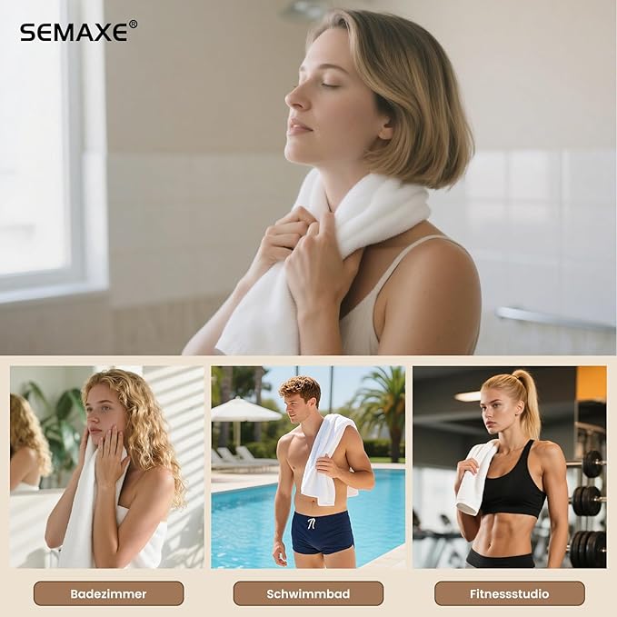 SEMAXE 12 Pack Hand Towels for Bathroom, 100% Cotton Towels with Hanging Loops, Soft and Highly Absorbent, Hand Towel Set for Gym, Shower, Hotel, Spa and Kitchen, White