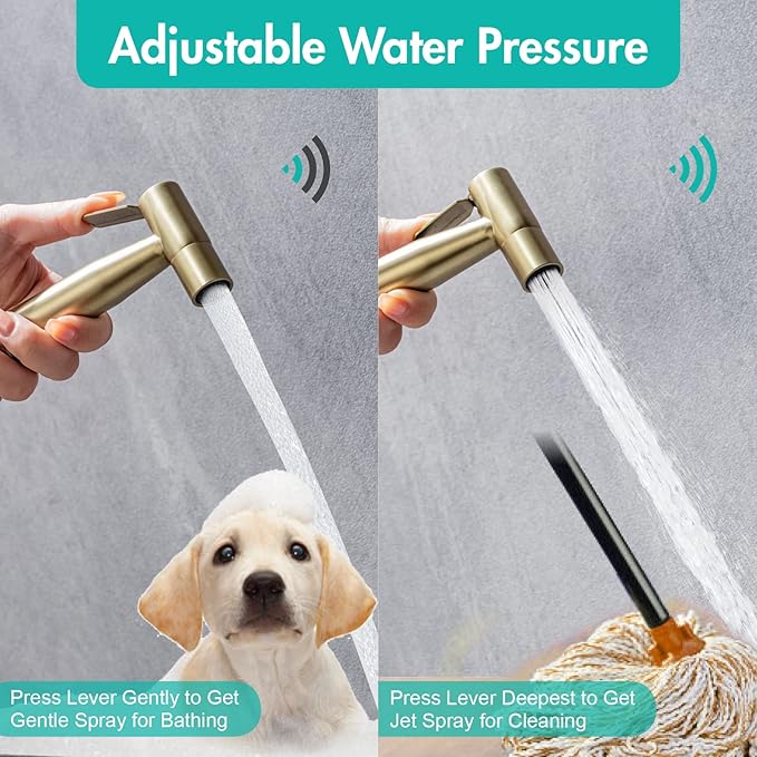 BARROCK Handheld Bidet Sprayer for Toilet, 2 Pack Bidets Faucet for Existing Toilets Cloth Diaper Jet Sprayer, Stainless Steel Muslim Shower Brushed Gold Bidet Attachment Set for Baby/Feminine Wash