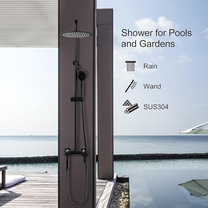 Shower Faucet - Shower Faucets Sets Complete, Shower System - Outdoor Shower Kit/Outdoor Shower Fixtures W/ SS304 Shower Head with 3 modes Handheld, Matte Black