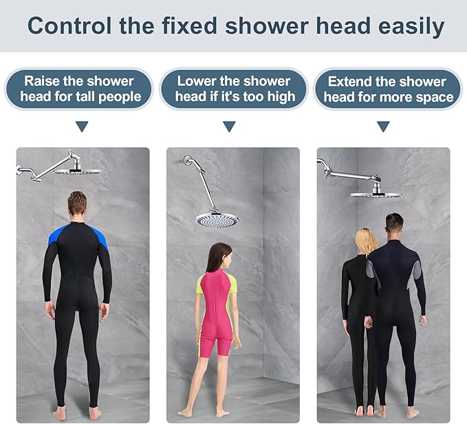 BRIGHT SHOWERS Brass Shower Head Extension Arm for Rain and Handheld Shower Head, 10 Inch Universal Shower Arm Extender, Height & Angle Adjustable, Chrome