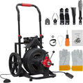 Heavy Duty Electric Drain Cleaner Machine, 100 Ft x 1/2 Inch Sewer Snake, 370w Auto-Feed, 6 Interchangeable Cutters, Gloves, Portable Pipe Cleaning Tool for 2-4 Inch Pipes