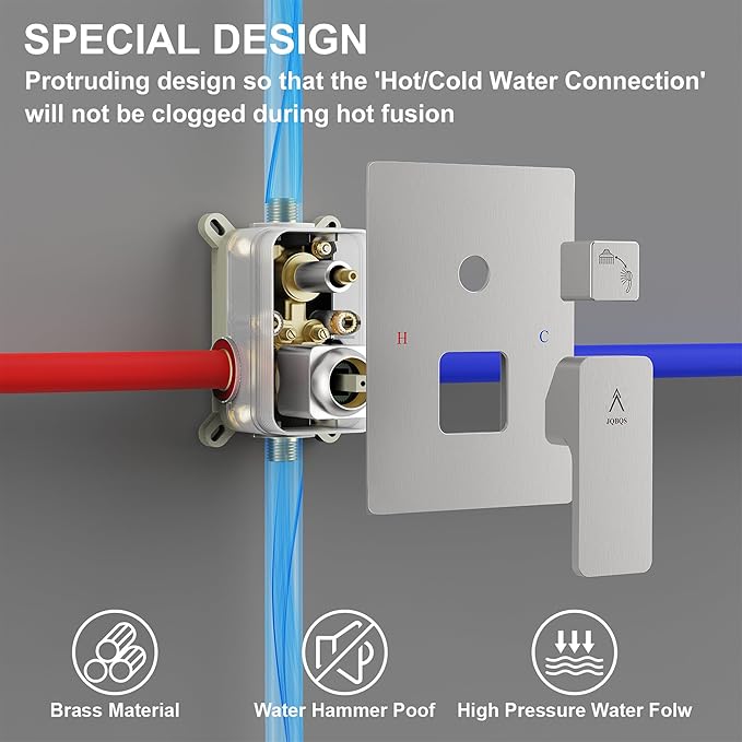 Shower System Modern Rain Brass Faucet Set With Valve and Diverter Shower Mixer With Handheld High Pressure Square Rainfall Shower Valve (12'' Wall Mount, Brushed Nickel)