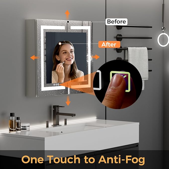 New LED Bathroom Mirror 24 * 36 Stepless Dimmable Wall Mirrors with Anti-Fog, Shatter-Proof, Memory, 3 Colors, Memory Function, Water Proof, Decor Vanity Mirror