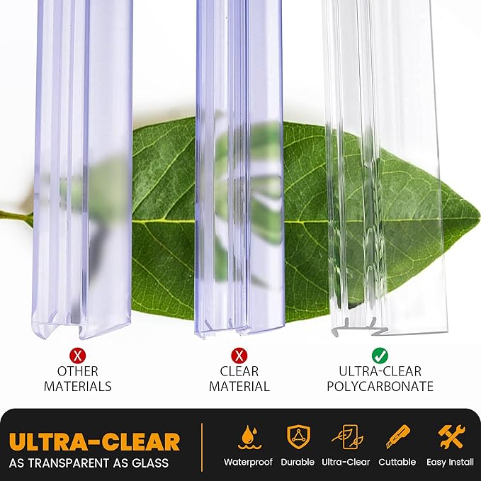 Shower Door Bottom Seal, 2-Pack PVC Strips with Sweep 39" Long, for 1/2"(12mm) Thick Framless Glass Door, to Stop Water Leakage