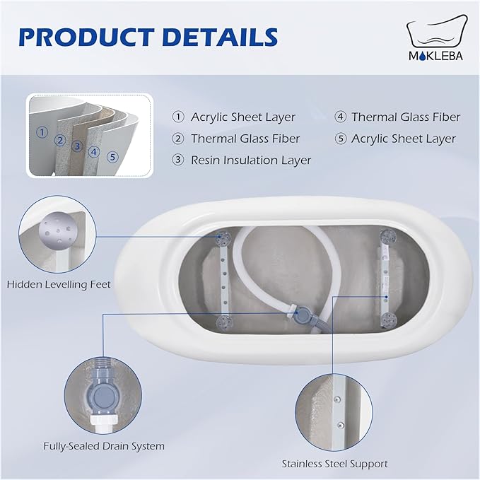 67" Lucite Acrylic Freestanding Bathtub, Double Slipper Shape Contemporary Soaking Tub with Toe-tap Chrome Drain, Slotted Overflow, cUPC Certified, Glossy White