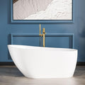 Sarlai 59 Inch Acrylic Freestanding Soaking Bathtub Contemporary Soaking White Tub Stand Alone Ergonomic Bathtub with Chrome Drain and Overflow
