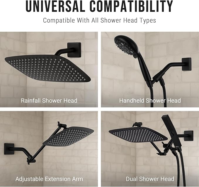G-Promise All Metal 6-Inch Shower Arm with Flange, Wall-Mounted Stainless Steel Shower Pipe Replacement for Fixed and Handheld Shower Heads, Matte Black