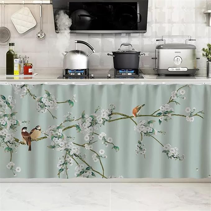 SK Studio Short Curtains for Kitchen, Cabinet Shelf Dust-Proof Blackout Tier Cafe Curtain Under Sink Skirt for Bathroom Laundry Room Style 11, 39.4" W x 27.6" H