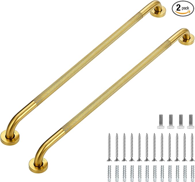 Grab Bars for Shower, 2 Pack 32-Inch Anti Slip Shower Handles for Elderly, Safety Shower Grab Bar, Stainless Steel Handicap Grab Bars for Bathroom,Toilet (Gold, 1" Diameter)
