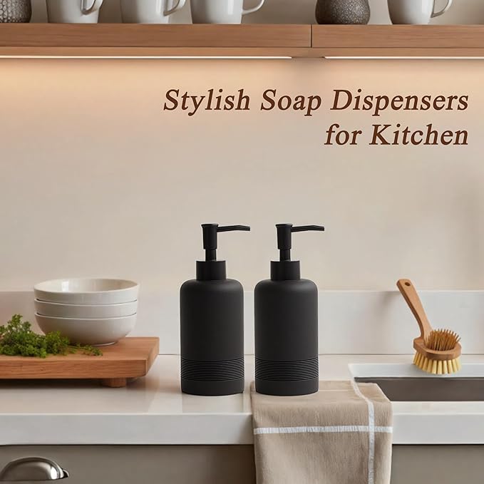 2pcs/Set Hand Soap Dispenser Sets - 10.8oz Refillable Resin Liquid Soap Dispensers with Rust-Proof Pump for Bathroom Countertop or Kitchen, Classic Black