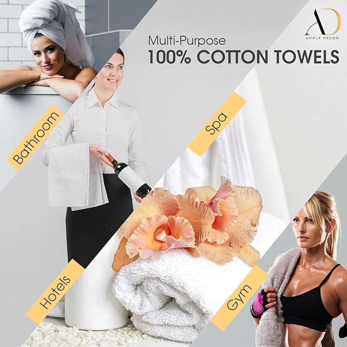 Ample Decor Bathroom Towel Set of 18-4 Hand Towel, 4 Bath Towel, 10 Wash Cloths - Oeko Tex Certified 600 GSM 100% Cotton - High Absorbency Quick Drying, Ideal for Gifting - Grey