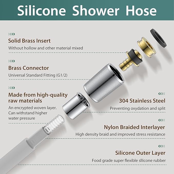 Brushed Nickel Shower Hose Extra Long 6ft,Explosion Proof Anti Winding Showerhead Hose,Used In Showerheads Spray Bidet Bathing Toilet 69 Inches Flexible Silicone RV Shower Hoses Replacement