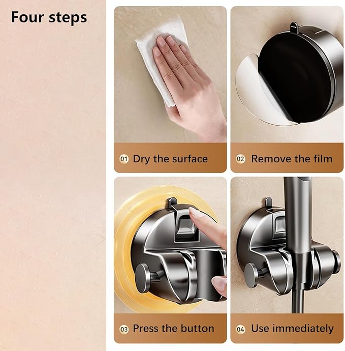 Strong Hold Adjustable Shower Head Holder Suction - No Drilling Required, Removable Suction Cup for Shower on Smooth Tiles & Bathroom Walls (Milky White)