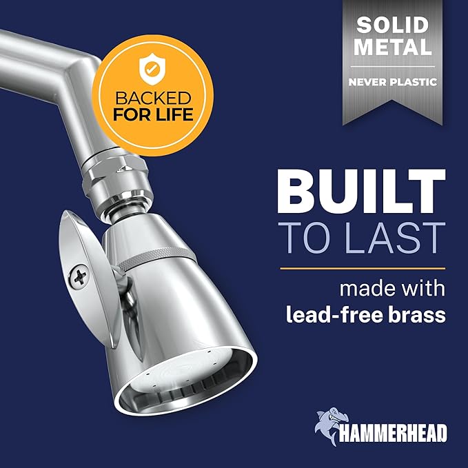 HammerHead Showers® Solid Metal 2 Inch High Pressure Shower Heads - CHROME – 2.5 GPM Shower Heads High Pressure - High Flow Shower Head with ADJUSTABLE SPRAY PATTERN - Fixed Shower Head