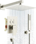 Shower System Shower Faucet Set with Push-Button Diverter and Wall Supply Elbow 10 Inch Shower Head Brushed Nickel