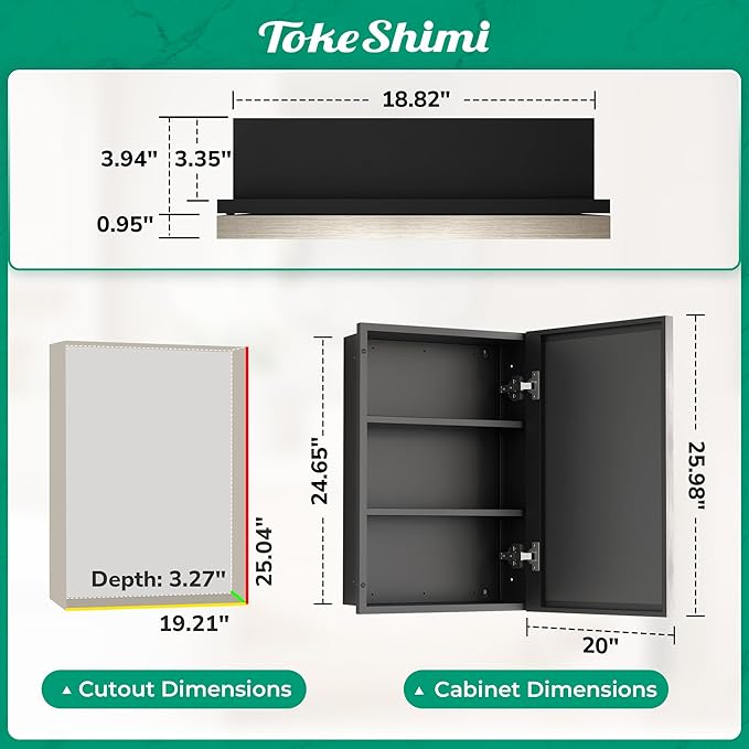 TokeShimi 20 x 26 Recessed Medicine Cabinet with Mirror, Brushed Nickel Bathroom Medicine Cabinet with Mirror Wall Mounted, Stepless Adjustable Shelves