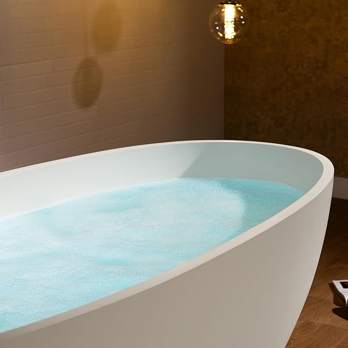 WOODBRIDGE 67 in. x 30.75 in. Stone Resin Luxury Contemporary Solid Surface Freestanding Bathtub in Matte White
