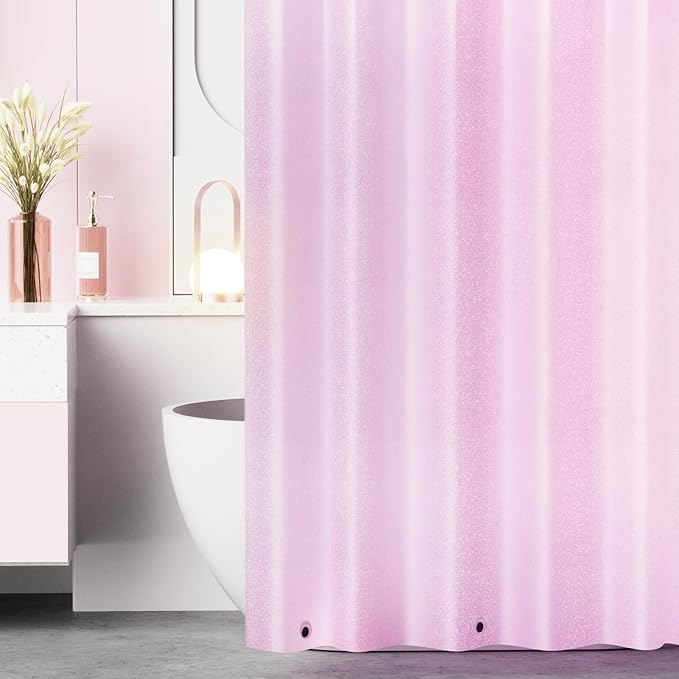 Dreamy Pink Glitter PEVA Shower Curtain, Waterproof Plastic Sparkle Shower Curtain Liner with 3 Large Magnets, 72 x 72 inch Shimmery Bathroom Décor Shower Curtain or Liner Rose Pink