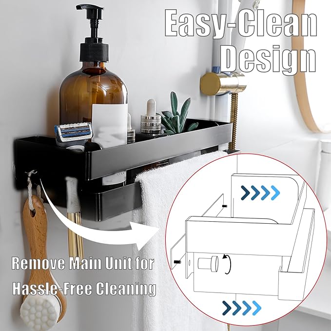 No Drilling Shower Caddy Rustproof Bathroom Organizers and Storage Large丨Wall-Mounted Shelves丨Stainless Steel Shower Rack for Bathroom Decor & Storage - Black