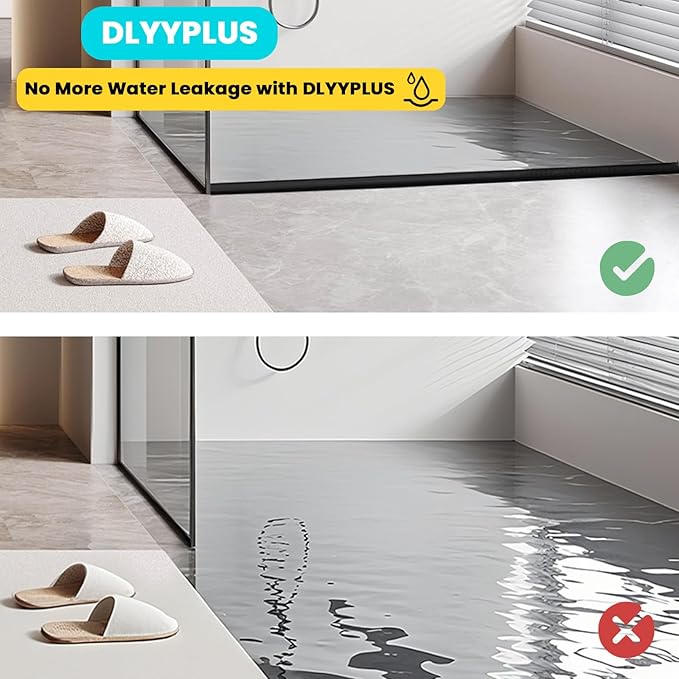 Shower Threshold Water Dam Barrier 39", Silicone Sealant Included, Collapsible Self-Adhesive Water Blocker, Shower Door Water Stopper for Floor Bathroom Kitchen Bathtub Sink
