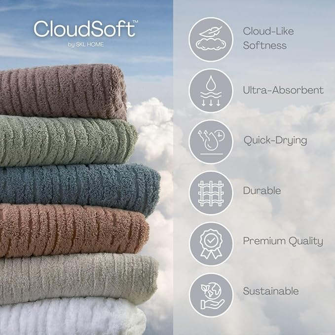 SKL Home CloudSoft Cotton Luxury 4 Pc Bath Towel Set, Sage