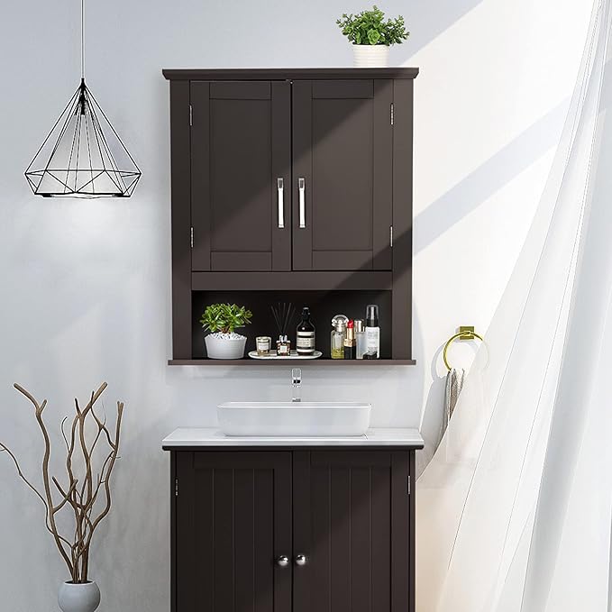 VINGLI Bathroom Cabinet Wall Mounted Espresso Wall Cabinet Floating Cabinet for Wall Storage Bathroom with Doors and Adjustable Shelf Medicine Cabinet Organizer