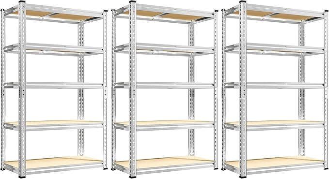 REIBII Storage Shelves 2020LBS Garage Shelving Heavy Duty Metal Shelving Adjustable 5 Tier Pantry Shelves for Garage Closet Kitchen Basement 28" W x 12" D x 59.8" H, 3 Pack