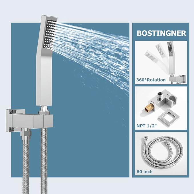 Shower System with Body Jets, Bostingner Shower Faucet Set 12" Rain Shower Head with Handheld Spray, Can Use at Same Time, 3 Way Push Button Diverter Shower Set Complete, Brushed Nickel