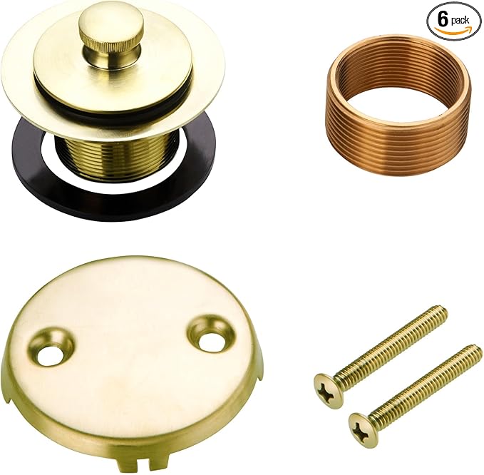 Bathtub Tub Drain Conversion Kit Assembly, Wellup Lift and Turn Twist Tub Drain Trim Kit with Two-Hole Overflow Faceplate, Brushed Brass Gold