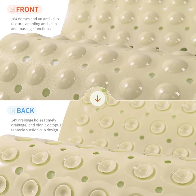 Anti-Slip Bathtub Shower mat, 20.8×20.8（Approximately 53×53cm） inch Soft Oversized Machine Washable Non-Slip Bathtub mat with Drainage Holes, Bathroom Floor Suction Cup.（1-Opaque Khaki）
