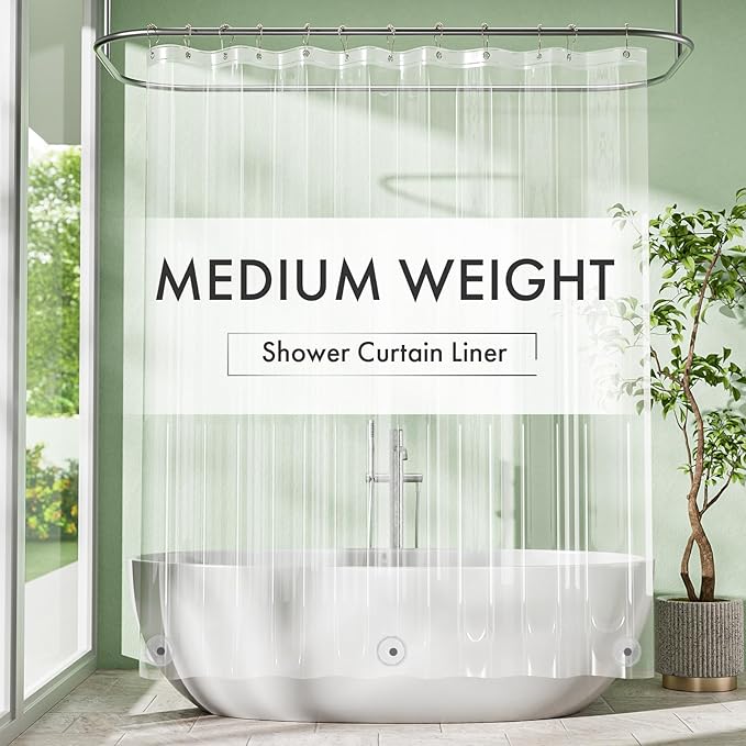 Amazer Plastic Shower Curtain Liner with Magnets, 72x72 Clear Shower Liner Medium Weight Waterproof Inside Shower Curtains Liner for Bathroom with Rustproof Grommet